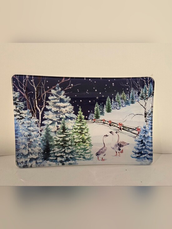 Michel Design Works Other - Michel Design Works Christmas Snow Glass Soap Dish Trinket Tray Winter Geese
